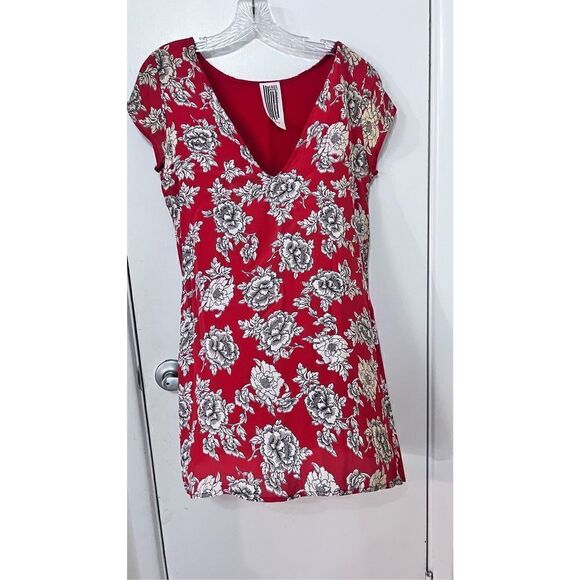 FREE PEOPLE RED FLORAL V NECK DRESS WOMENS SIZE XS - Picture 3 of 9
